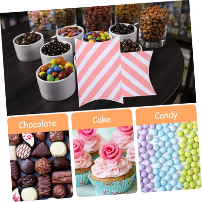 GALPADA 20Pcs Pink Striped Pillow Gift Boxes Paper Treat Boxes for Baking Desserts Weddings Parties Durable and Creative Favor Packaging