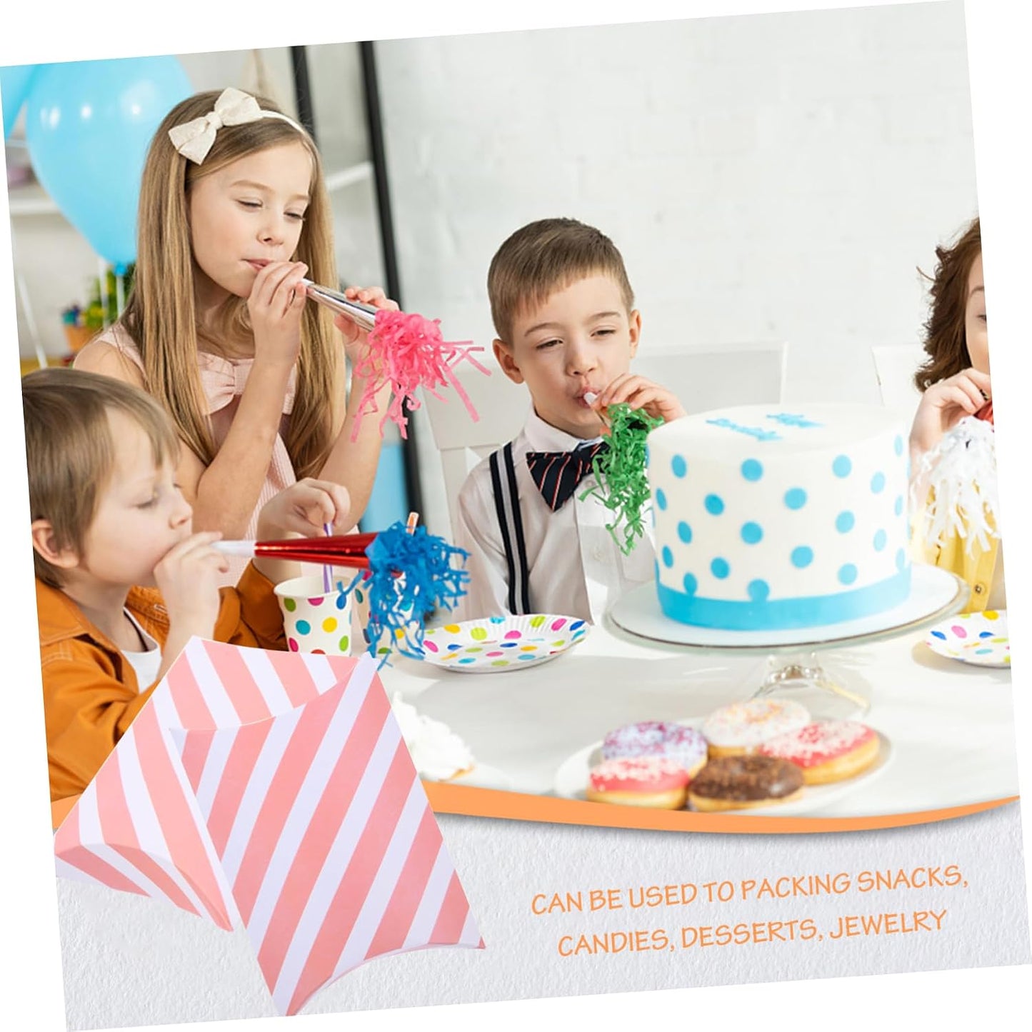 GALPADA 20Pcs Pink Striped Pillow Gift Boxes Paper Treat Boxes for Baking Desserts Weddings Parties Durable and Creative Favor Packaging