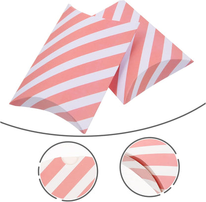 GALPADA 20Pcs Pink Striped Pillow Gift Boxes Paper Treat Boxes for Baking Desserts Weddings Parties Durable and Creative Favor Packaging