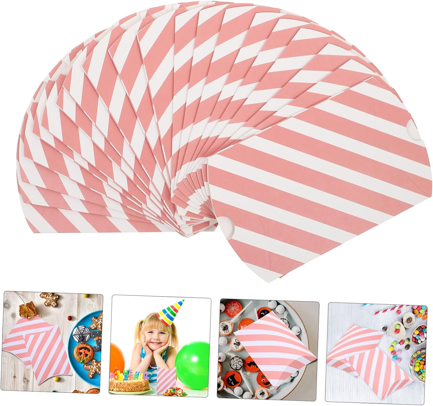 GALPADA 20Pcs Pink Striped Pillow Gift Boxes Paper Treat Boxes for Baking Desserts Weddings Parties Durable and Creative Favor Packaging