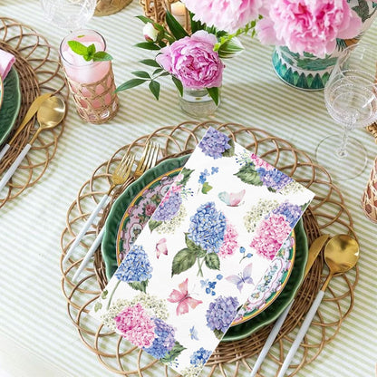 100PCS Hydrangea Paper Napkins 3 Ply Disposable Hand Towels for Bathroom Pink Purple Butterfly Flowers Guest Napkins Decorative Dinner Napkins for Wedding Birthday Spring Summer Tea Party