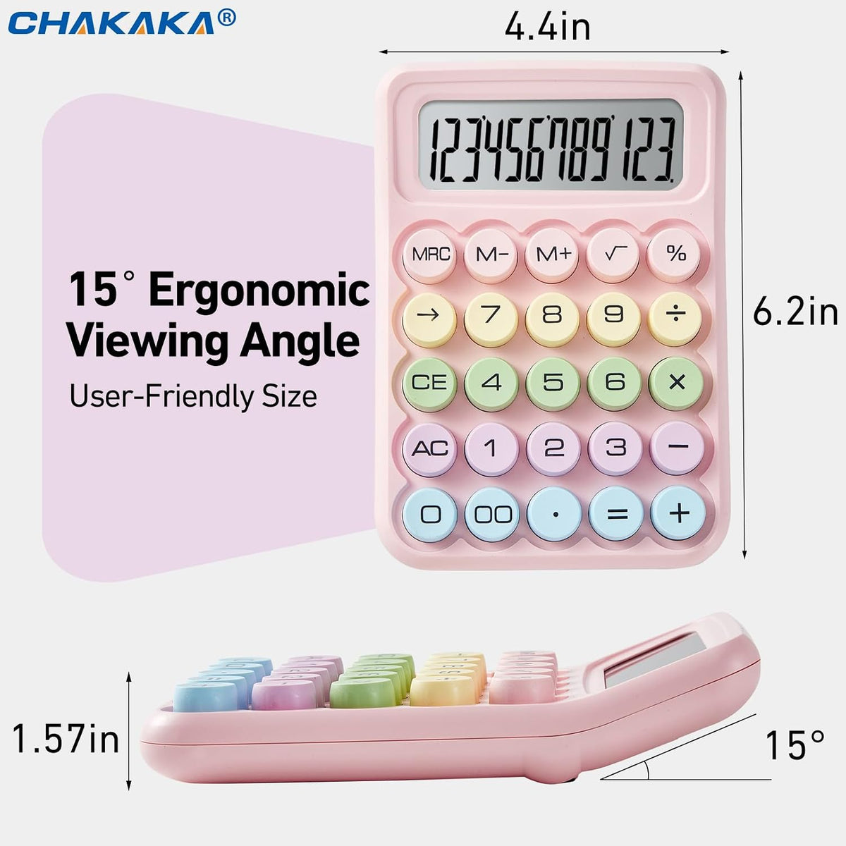 Mechanical Calculator, Cute Pink Desk Calculator, Large Buttons