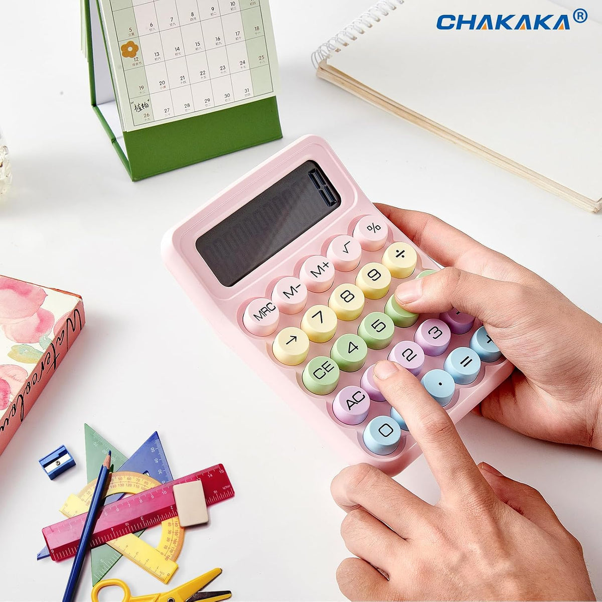 Mechanical Calculator, Cute Pink Desk Calculator, Large Buttons