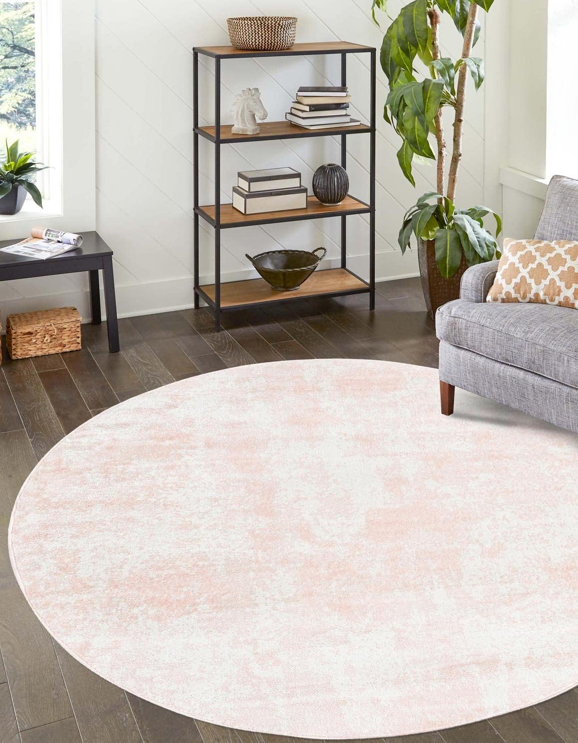 Eos Collection Area Rug - Borealis (5' 3" Round, Carnation Pink/ Ivory)