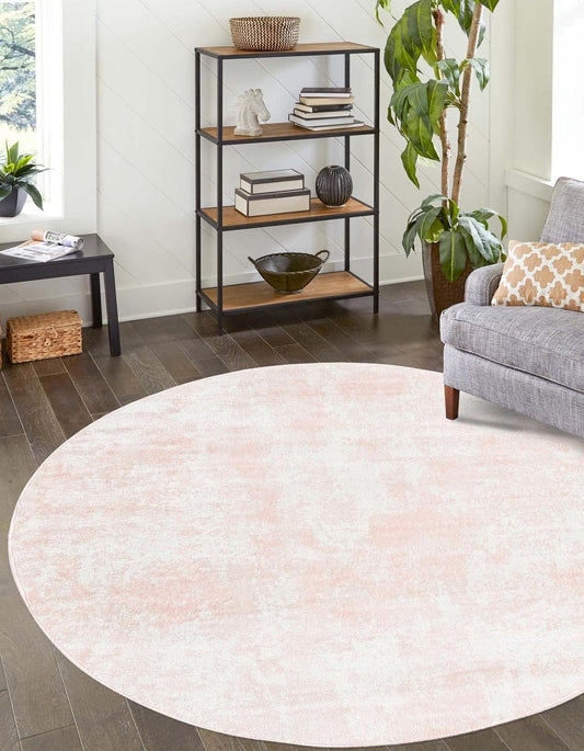 Eos Collection Area Rug - Borealis (5' 3" Round, Carnation Pink/ Ivory)