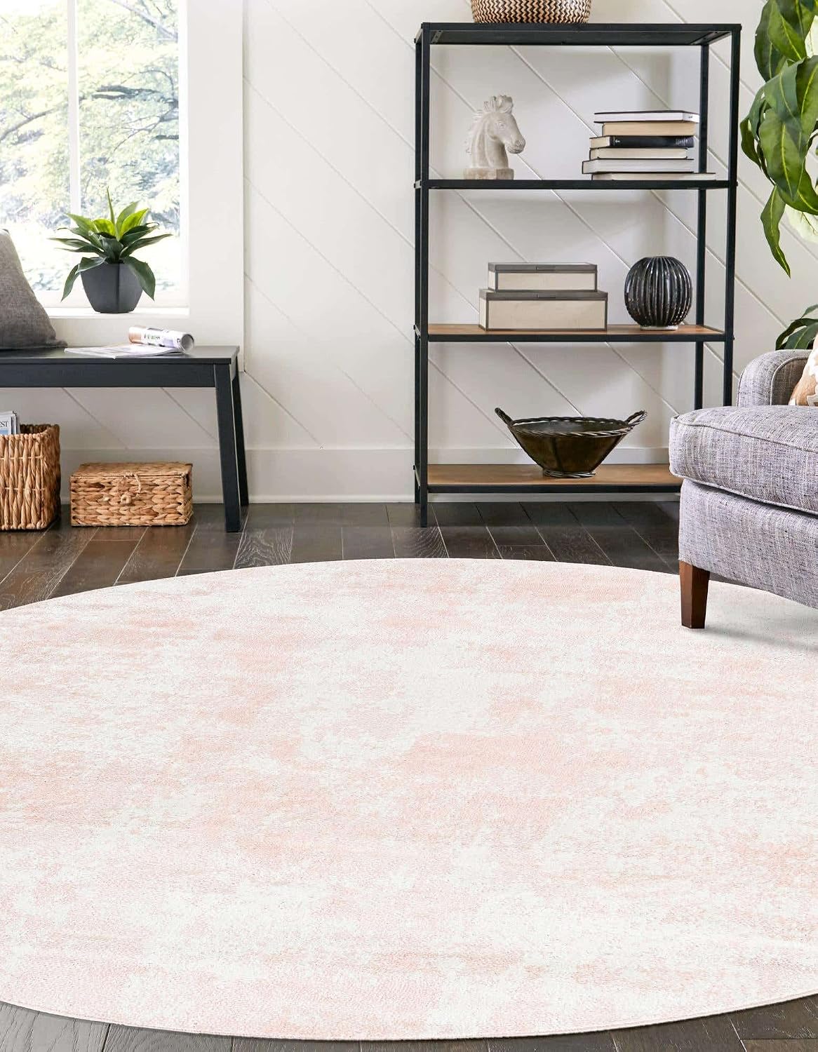 Eos Collection Area Rug - Borealis (5' 3" Round, Carnation Pink/ Ivory)