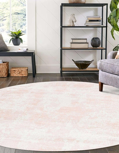 Eos Collection Area Rug - Borealis (5' 3" Round, Carnation Pink/ Ivory)