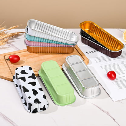 Mini Loaf Baking Pans with Lids and Spoons (50 Pack, 6.8oz) Rectangle Aluminum Foil Baking Pans Tins Containers - Cupcake Containers Wrappers Cheesecake Creme Brulee Ramekins