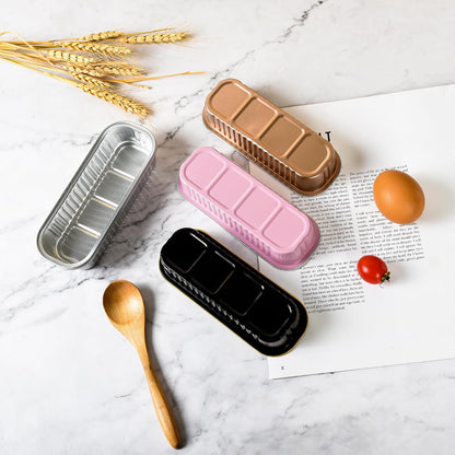 Mini Loaf Baking Pans with Lids and Spoons (50 Pack, 6.8oz) Rectangle Aluminum Foil Baking Pans Tins Containers - Cupcake Containers Wrappers Cheesecake Creme Brulee Ramekins