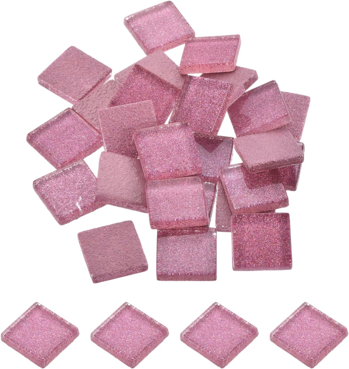 Mosaic Tiles, Glass Tiles, Shine Crystal Mosaic Glass Pieces Bulk Square Glitter Crystal Mosaic Tiles 2 x 2cm for Home Decoration, DIY Crafts, Pack of 25(100g, Pink)