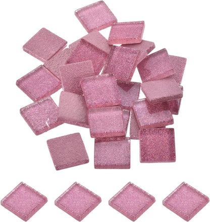 Mosaic Tiles, Glass Tiles, Shine Crystal Mosaic Glass Pieces Bulk Square Glitter Crystal Mosaic Tiles 2 x 2cm for Home Decoration, DIY Crafts, Pack of 25(100g, Pink)