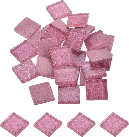 Mosaic Tiles, Glass Tiles, Shine Crystal Mosaic Glass Pieces Bulk Square Glitter Crystal Mosaic Tiles 2 x 2cm for Home Decoration, DIY Crafts, Pack of 25(100g, Pink)