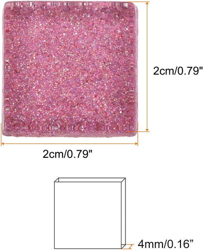 Mosaic Tiles, Glass Tiles, Shine Crystal Mosaic Glass Pieces Bulk Square Glitter Crystal Mosaic Tiles 2 x 2cm for Home Decoration, DIY Crafts, Pack of 25(100g, Pink)
