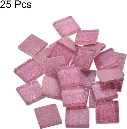 Mosaic Tiles, Glass Tiles, Shine Crystal Mosaic Glass Pieces Bulk Square Glitter Crystal Mosaic Tiles 2 x 2cm for Home Decoration, DIY Crafts, Pack of 25(100g, Pink)