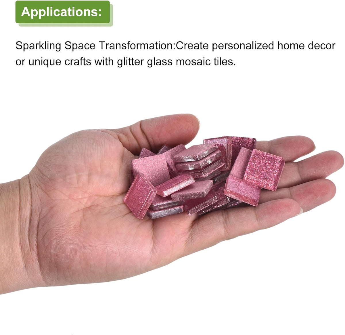 Mosaic Tiles, Glass Tiles, Shine Crystal Mosaic Glass Pieces Bulk Square Glitter Crystal Mosaic Tiles 2 x 2cm for Home Decoration, DIY Crafts, Pack of 25(100g, Pink)