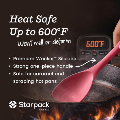 Starpack Stir and Serve Silicone Cooking Utensils Set (5-Piece, 11") - LFGB Non Toxic, 600°F Heat Resistant, BPA-Free - One-Piece Seamless, Dishwasher Safe - for Nonstick Cookware, Earthy Pink