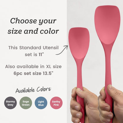 Starpack Stir and Serve Silicone Cooking Utensils Set (5-Piece, 11") - LFGB Non Toxic, 600°F Heat Resistant, BPA-Free - One-Piece Seamless, Dishwasher Safe - for Nonstick Cookware, Earthy Pink