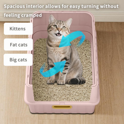 LeTinn Extra Large Cat Litter Box, Front Pull Drawer & Top Flip Lid, Anti Odor Anti Tracking Enclosed Litter Pan with Scoop, Easy Clean Pet Toilet for Big Cats Multi Cat Families, Pink