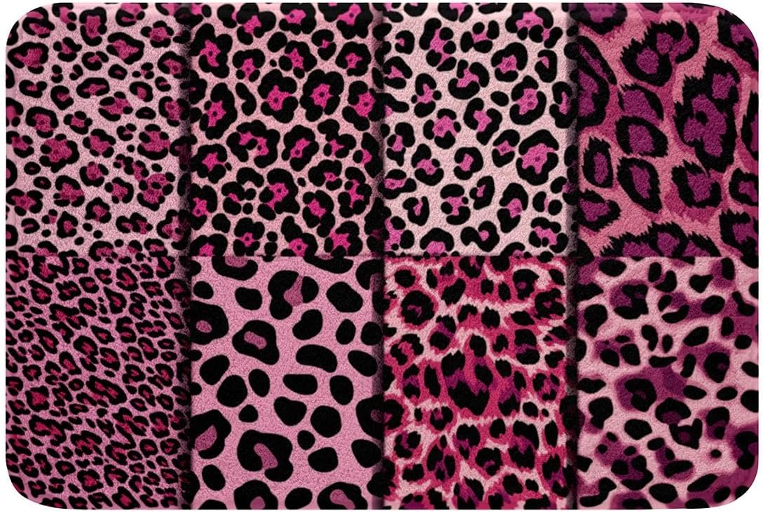 Pink Abstract Bathroom Rugs Microfiber 20"x32" Geometric Stripes Patchwork Fashion Bath Mats Non-Slip Leopard Stripes Bathroom Accessories Floor Doormats Soft Door Mat