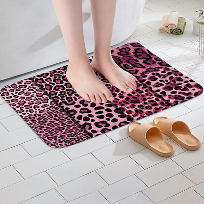 Pink Abstract Bathroom Rugs Microfiber 20"x32" Geometric Stripes Patchwork Fashion Bath Mats Non-Slip Leopard Stripes Bathroom Accessories Floor Doormats Soft Door Mat