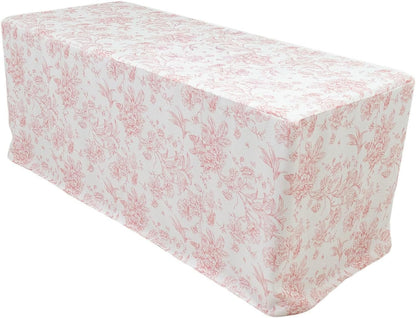 French Toile Fitted Polyester Tablecloth 6ft – Pink & White Rectangular Wrinkle-Resistant Table Cover