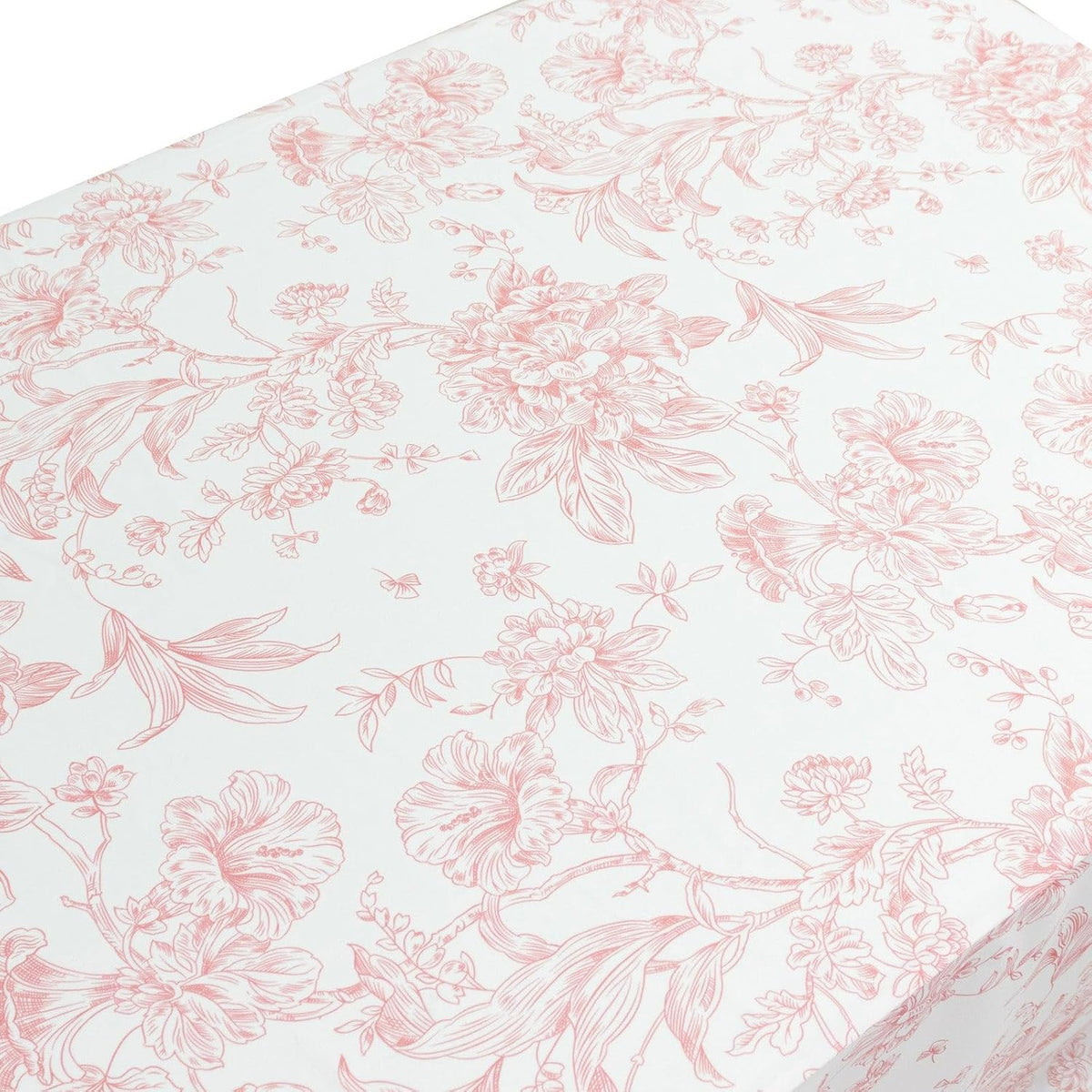 French Toile Fitted Polyester Tablecloth 6ft – Pink & White Rectangular Wrinkle-Resistant Table Cover