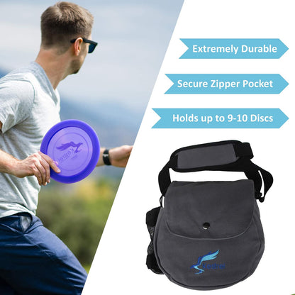 Black Disc Golf Bag - Fits 6-10 Golf Discs + Bottle - For Beginner & Advanced Golfers - Extremely Durable Canvas - Frisbee Golf Bag - Small Sling/Shoulder Disc Golf Bag For Men & Women