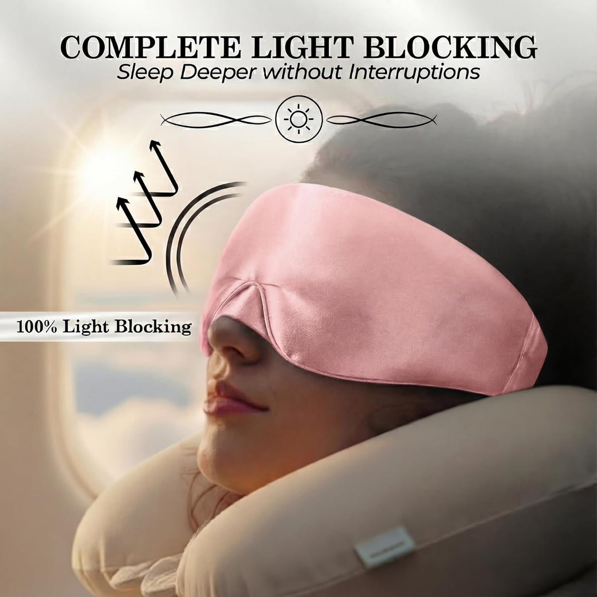 100% Pure Mulberry Silk Sleep Mask - 22 Momme Light Blocking Hook & Loop Silk Eye Mask for Sleeping - Secure Fit for Side Sleepers, Women & Men - Cloud Soft (Pink)
