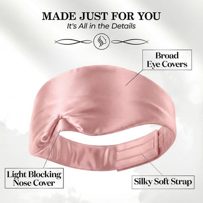 100% Pure Mulberry Silk Sleep Mask - 22 Momme Light Blocking Hook & Loop Silk Eye Mask for Sleeping - Secure Fit for Side Sleepers, Women & Men - Cloud Soft (Pink)