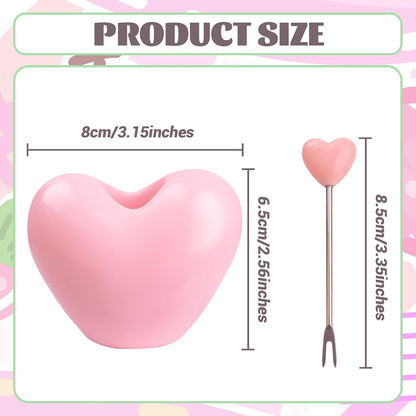 Set of 10 Stainless Steel Fruit forks and 1 Pink Love Holder, Fruit Forks Salad Forks Food Picks