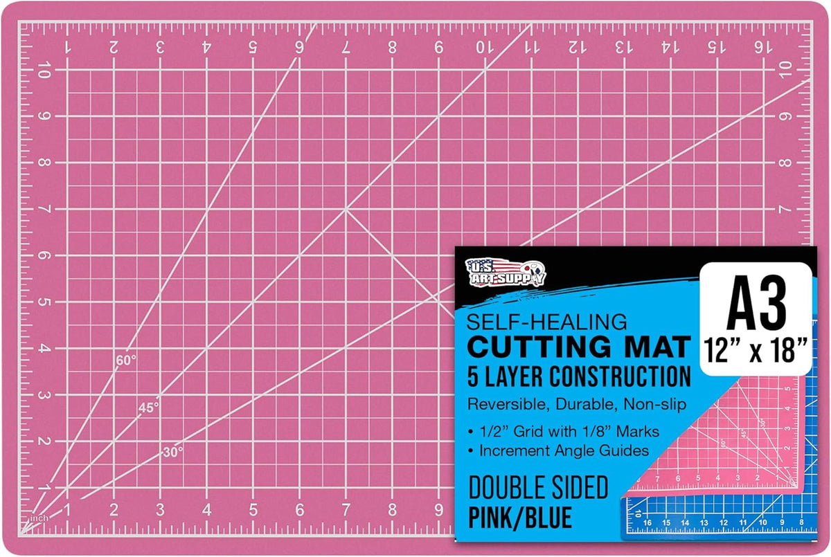12" x 18" Self-Healing Cutting Mat 5-Ply - Double-Sided Pink/Blue Craft Mat, Non-Slip Cutting Mats for Crafts, Sewing, Quilting, Scrapbooking