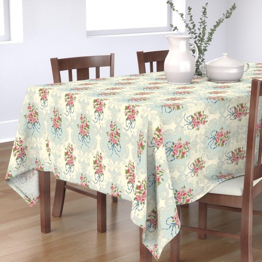 Pink Floral Tablecloth - Ladys Favourite - Victorian Spring Romantic Pastel Sateen Tablecloth_60" X84