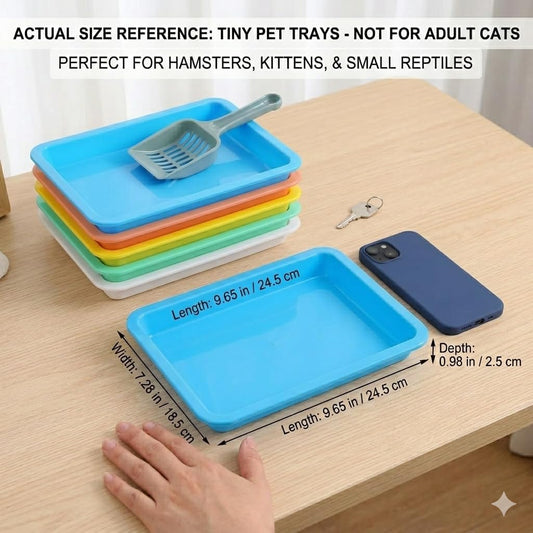6 Pcs Kitten Litter Boxes, Low Entry Litter Box with Scooper, Portable Litter Box Shallow Litter Pan Open Travel Kitten Boxes for Small Cat, Hamster, Rabbit, 6 Colors