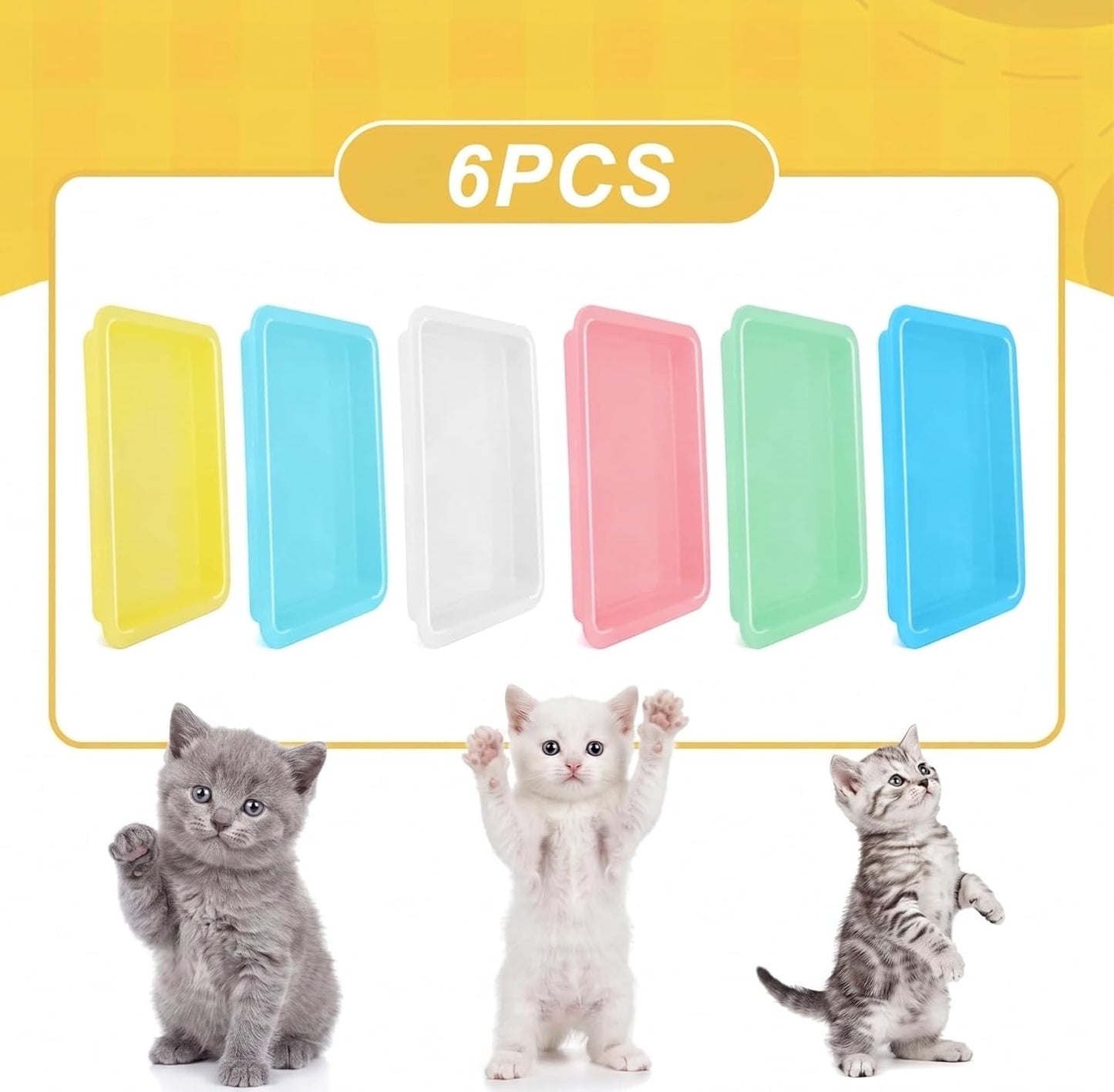 6 Pcs Kitten Litter Boxes, Low Entry Litter Box with Scooper, Portable Litter Box Shallow Litter Pan Open Travel Kitten Boxes for Small Cat, Hamster, Rabbit, 6 Colors