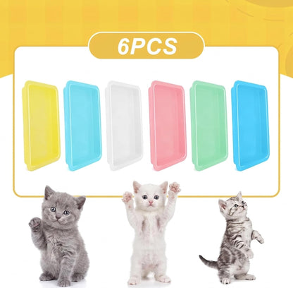 6 Pcs Kitten Litter Boxes, Low Entry Litter Box with Scooper, Portable Litter Box Shallow Litter Pan Open Travel Kitten Boxes for Small Cat, Hamster, Rabbit, 6 Colors