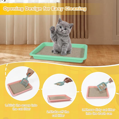 6 Pcs Kitten Litter Boxes, Low Entry Litter Box with Scooper, Portable Litter Box Shallow Litter Pan Open Travel Kitten Boxes for Small Cat, Hamster, Rabbit, 6 Colors