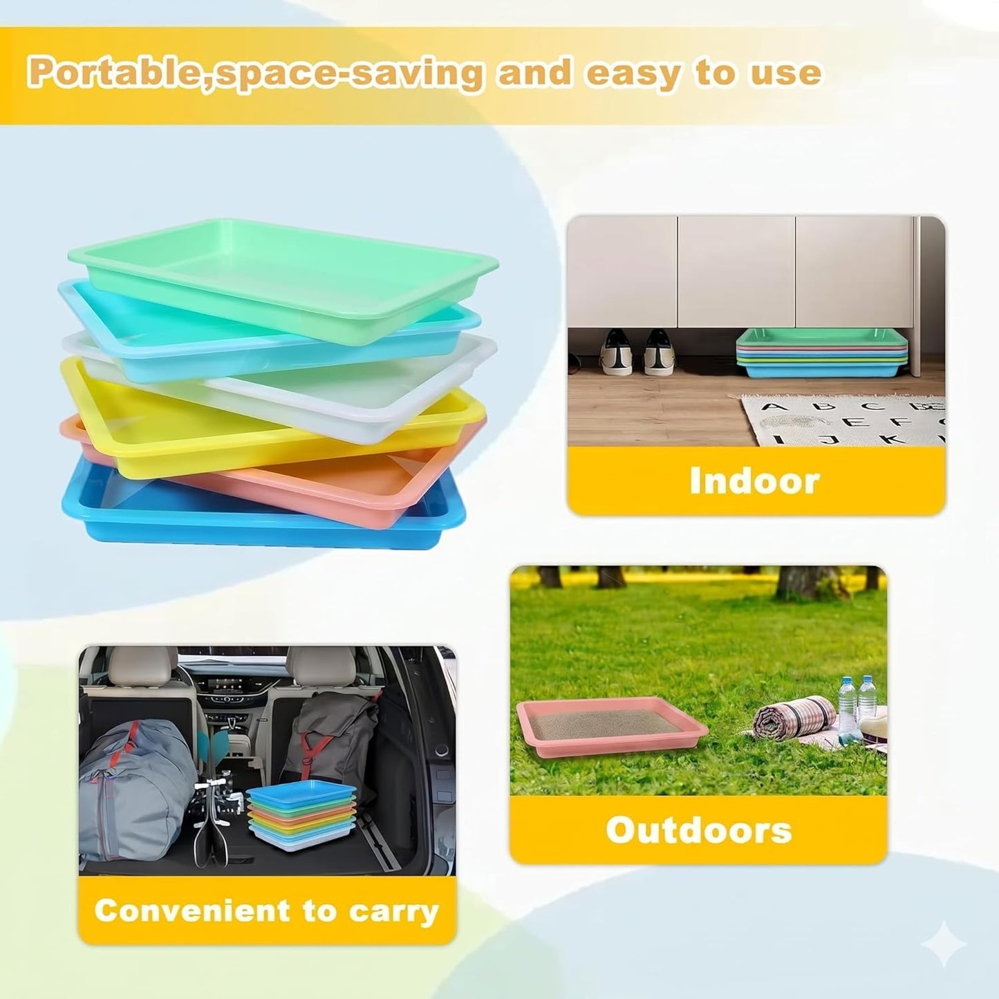 6 Pcs Kitten Litter Boxes, Low Entry Litter Box with Scooper, Portable Litter Box Shallow Litter Pan Open Travel Kitten Boxes for Small Cat, Hamster, Rabbit, 6 Colors