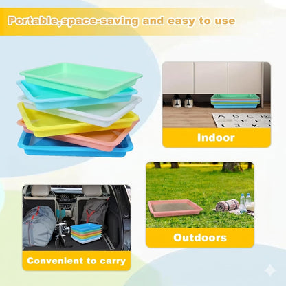 6 Pcs Kitten Litter Boxes, Low Entry Litter Box with Scooper, Portable Litter Box Shallow Litter Pan Open Travel Kitten Boxes for Small Cat, Hamster, Rabbit, 6 Colors