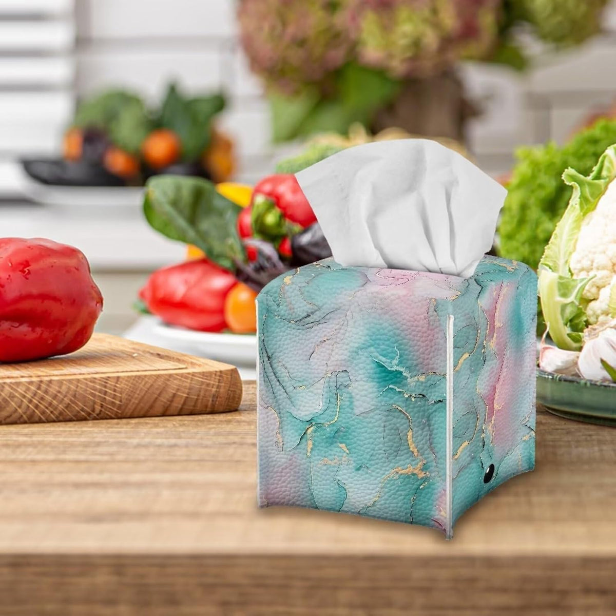 Pink Toilet Paper Holder Marble Tissue Box Cover Square Tissue Box Holder Modern Home Decor Aesthetic Tissue Boxes Cube PU Leather Dispenser for Bathroom, Office