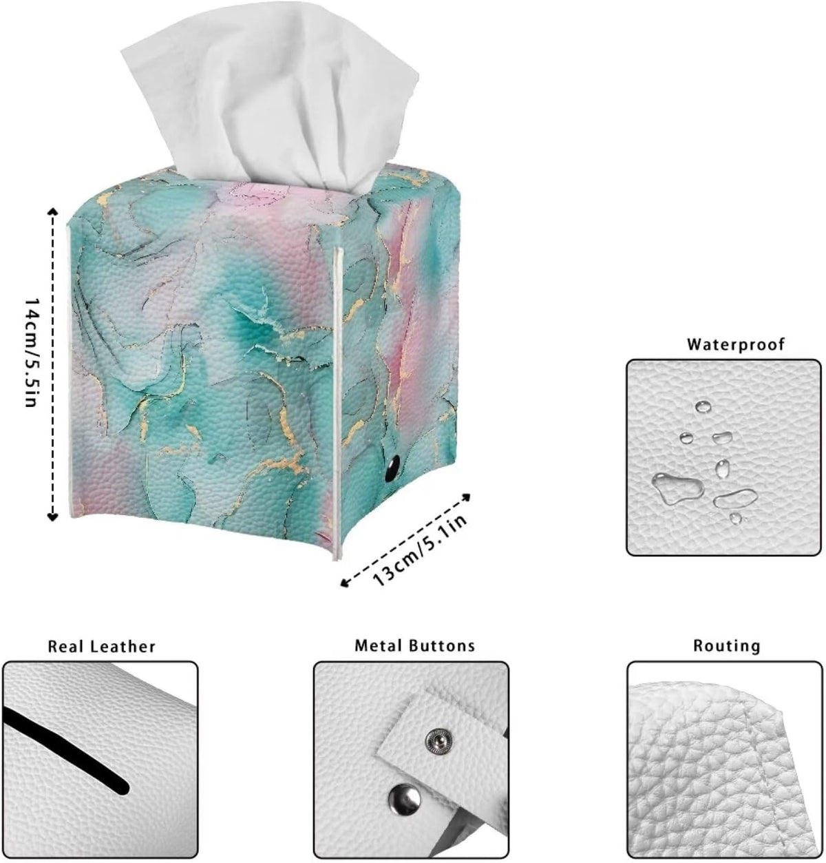 Pink Toilet Paper Holder Marble Tissue Box Cover Square Tissue Box Holder Modern Home Decor Aesthetic Tissue Boxes Cube PU Leather Dispenser for Bathroom, Office