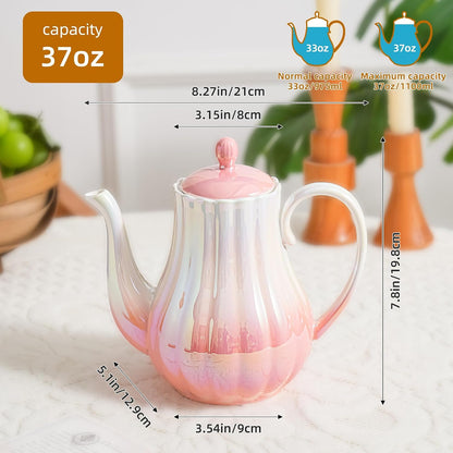 Pink Ceramic Teapot 33oz，tea pot for loose leaf tea coffee milk Gifts for women housewarming home kitchen christmas (Pink)
