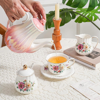 Pink Ceramic Teapot 33oz，tea pot for loose leaf tea coffee milk Gifts for women housewarming home kitchen christmas (Pink)