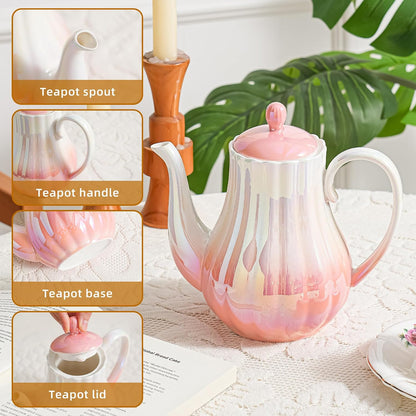 Pink Ceramic Teapot 33oz，tea pot for loose leaf tea coffee milk Gifts for women housewarming home kitchen christmas (Pink)