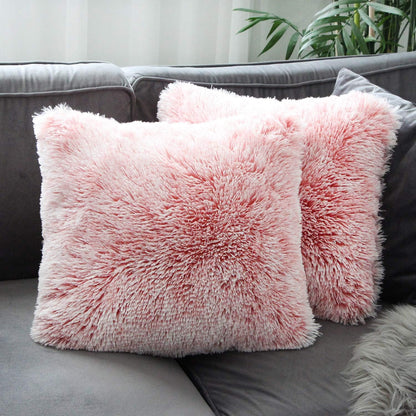 Uhomy 2 Packs Fluffy Accent Pillows Cover 18"x18", Soft Pink Ombre Faux Fur Throw Pillow Case, Modern Luxury Decorative Square Cushion Cover for Farmhouse Home Decor for Sofa/Bed/Chair, 45x45cm
