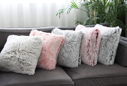 Uhomy 2 Packs Fluffy Accent Pillows Cover 18"x18", Soft Pink Ombre Faux Fur Throw Pillow Case, Modern Luxury Decorative Square Cushion Cover for Farmhouse Home Decor for Sofa/Bed/Chair, 45x45cm