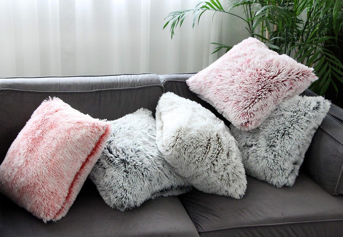 Uhomy 2 Packs Fluffy Accent Pillows Cover 18"x18", Soft Pink Ombre Faux Fur Throw Pillow Case, Modern Luxury Decorative Square Cushion Cover for Farmhouse Home Decor for Sofa/Bed/Chair, 45x45cm