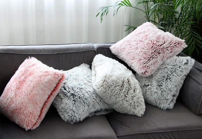 Uhomy 2 Packs Fluffy Accent Pillows Cover 18"x18", Soft Pink Ombre Faux Fur Throw Pillow Case, Modern Luxury Decorative Square Cushion Cover for Farmhouse Home Decor for Sofa/Bed/Chair, 45x45cm