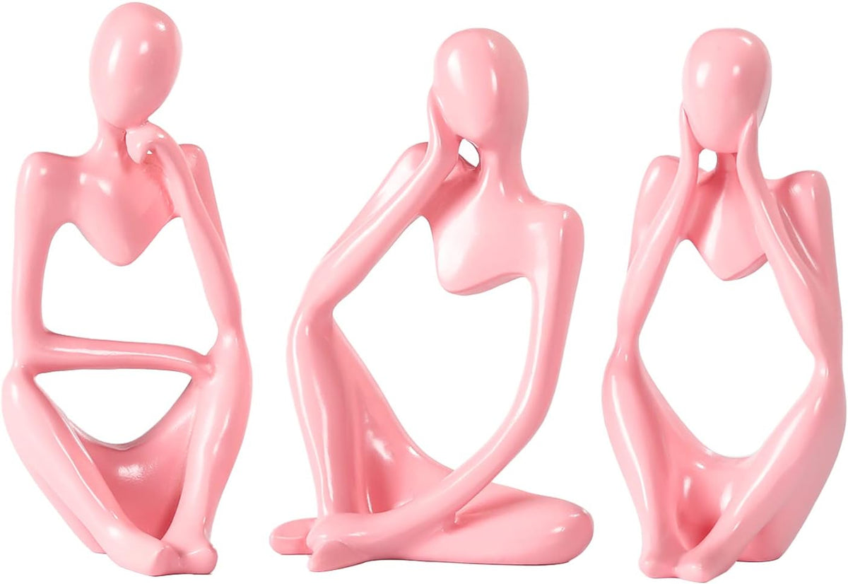 Thinker Statue Gold Decor Abstract Art Sculpture, Golden Resin Collectible Figurines for Home Living Room Office Shelf Decoration,Great Gifts Ideas (Pink)
