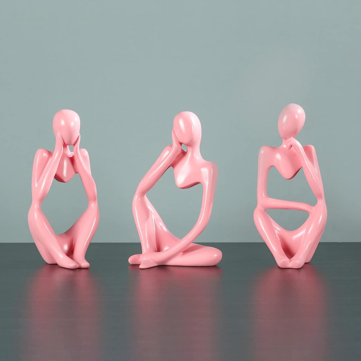 Thinker Statue Gold Decor Abstract Art Sculpture, Golden Resin Collectible Figurines for Home Living Room Office Shelf Decoration,Great Gifts Ideas (Pink)