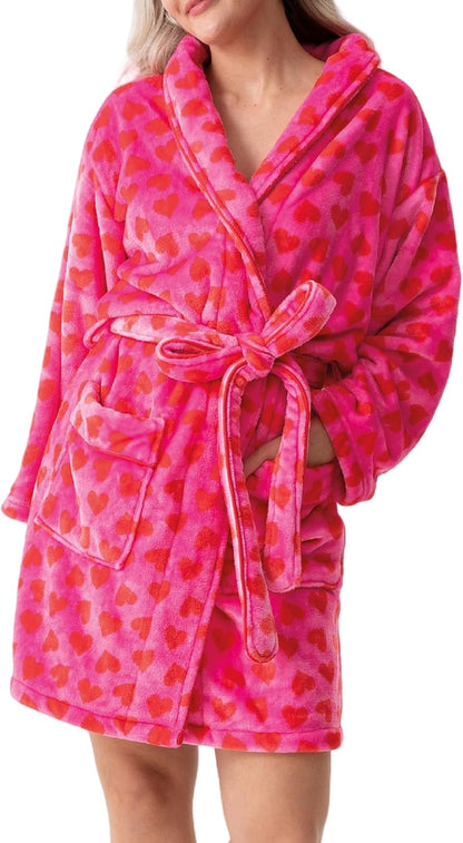 Women Christmas Plush Robe Holiday Graphic Fuzzy Bathrobe